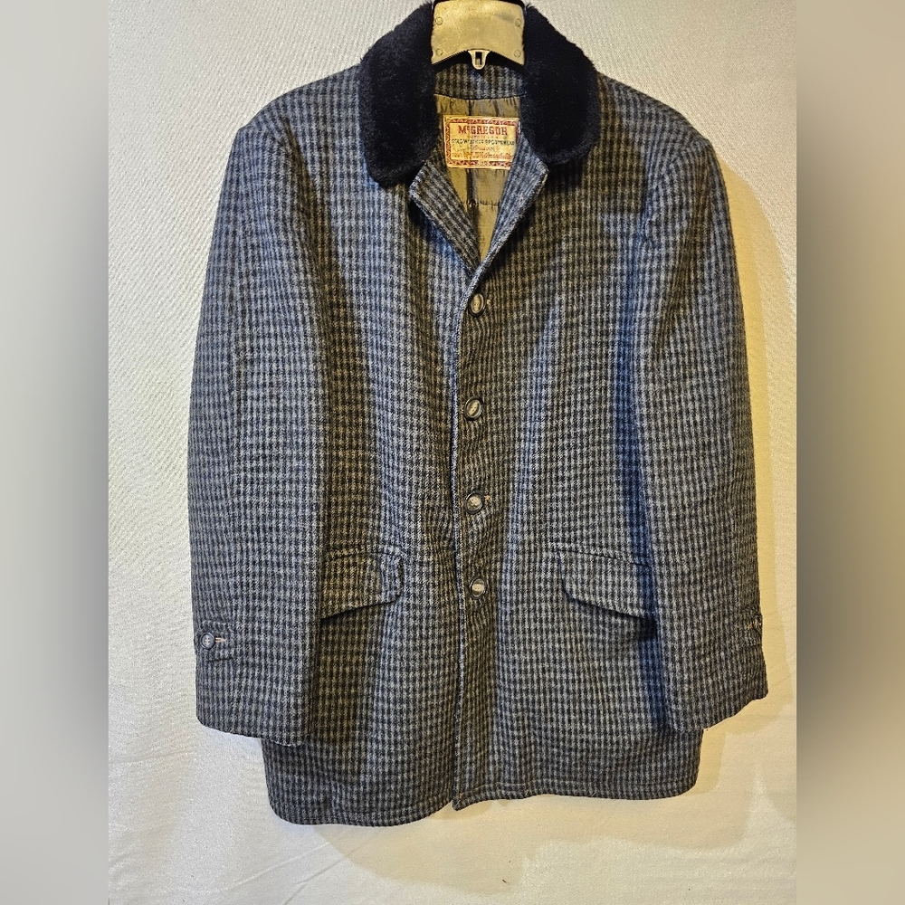 Vintage 1950's Mcgregor Wool Men's Grey Checkered Wool Jacket